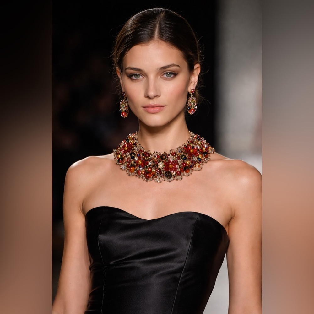 Elegant Floral Beaded Necklace and Earring Set by Elizabeth Payte
